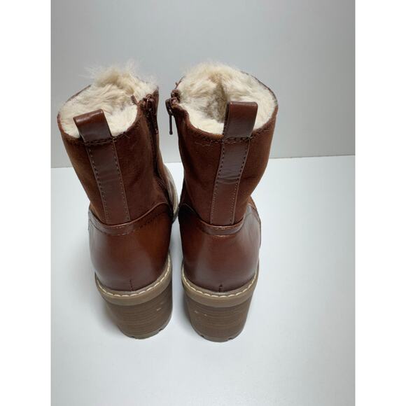 Chunky Block Heel Women’s Faux Fur Lined Ankle Boots Sz 9.5 Camel Brown - Picture 5 of 8